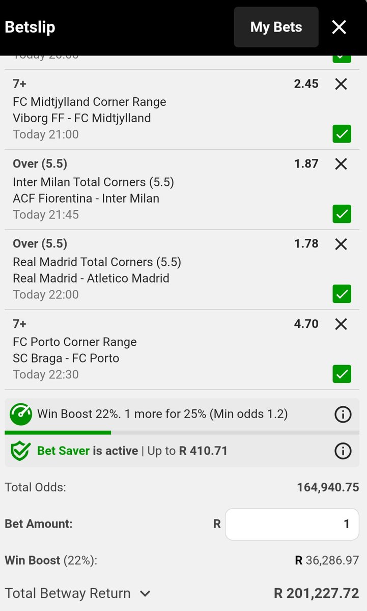 🍏🔥🍏🔥🍏🔥🍏🔥🍏🔥🍏🔥🍏🔥
🔥What May Go Wrong May Go Right
🍏Corners Market Bets ⛳️

🍏Team Specific Corners Range

🎟Betway Booking Code ⤵️ 
🏷 BW47C836B1