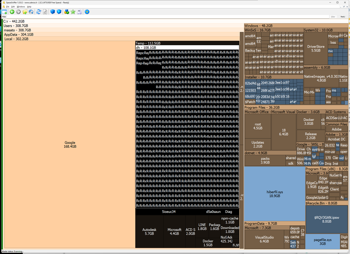 PC不調で再インストールなんて何年ぶりだろう。
AppData\Temp\dh\のはいかが108GBもあるんですが...
VisualStudio関係らしいんだけど、なんか気持ち悪いので再インストール決行！