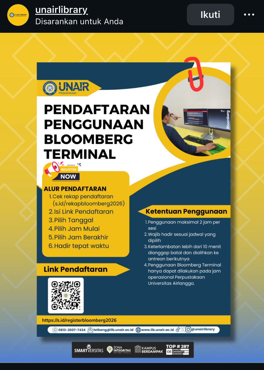 UNAIR Punya Bloomberg Terminal!

Baru baru ini gw liat postingan kalau UNAIR punya Bloomberg dan mahasiswa/i bisa pakai, IPB  kapan nih? Di kampus kita soalnya banyak nih yang nyangkut di saham saham indo..

kan bisa kali kita liat info info dari Bloomberg….