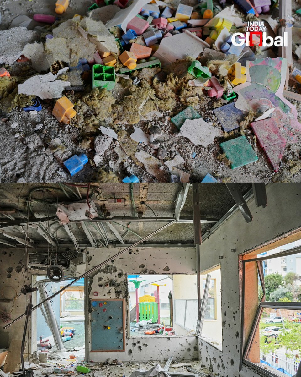 IndiaToday's tweet photo. #InPhotos: A missile fragment struck a school in Israel on Saturday, March 21, 2026, highlighting the escalating tensions in the region. No casualties reported so far.
#RishonLeZion #IranMissile #IsraelConflict #MiddleEastTensions #IndiaTodayGlobal https://t.co/bHTRPRHxQH