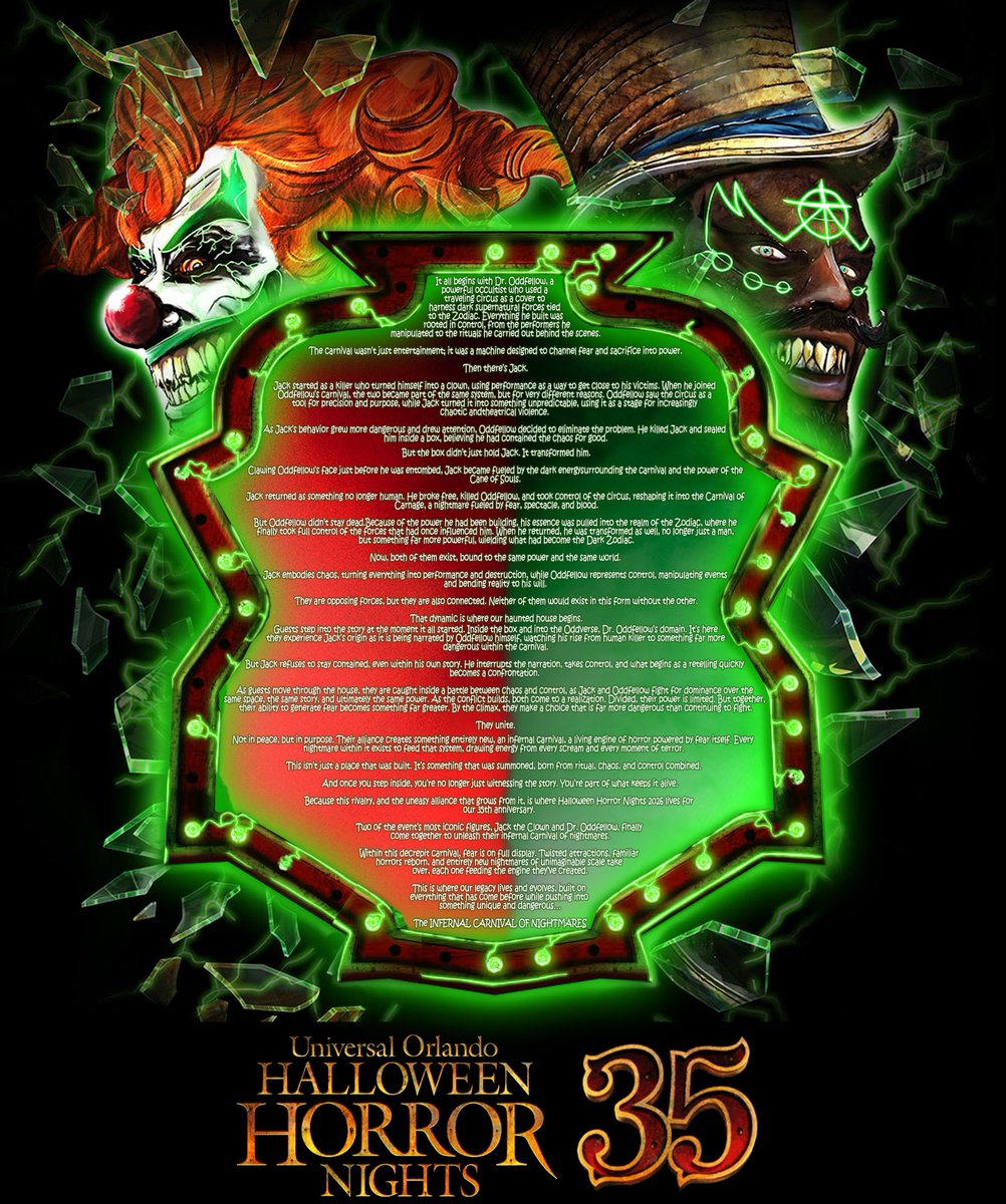 A Twisted Tale of Dr. Oddfellow and Jack the Clown as written by <a href="/Michael_Aiello/">Michael Aiello</a> for <a href="/HorrorNightsORL/">Halloween Horror Nights</a> #HHN35.  A little keepsake collab with <a href="/AlexMBush/">Alexander M. Bush</a> for you, the fans!  No watermark! #HHN #HHN2026 #UniversalHHN