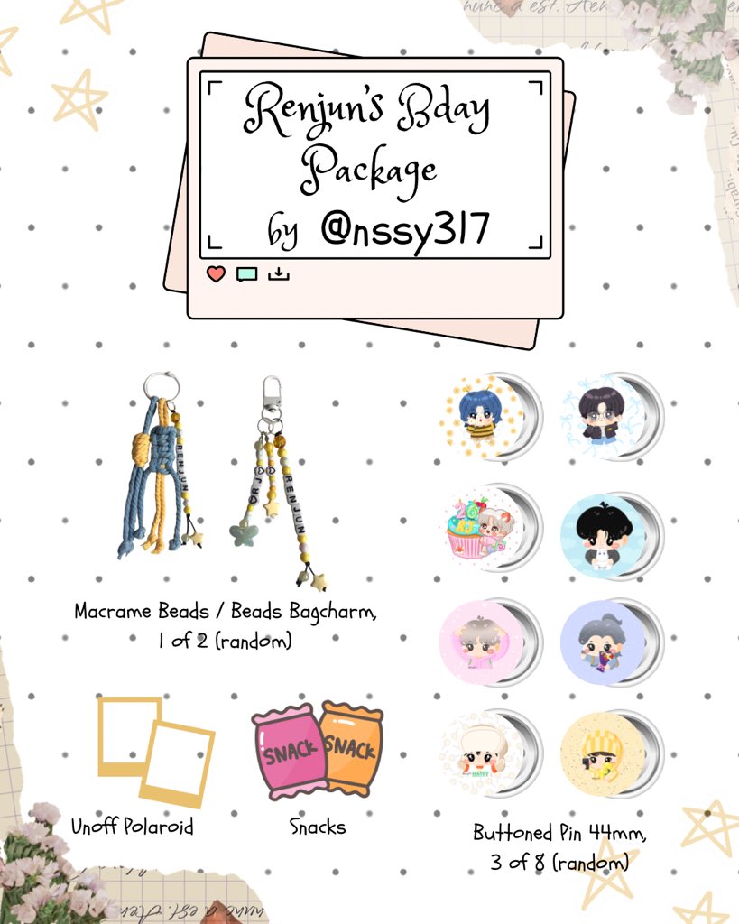 🦊 Renjun's Bday Package by <a href="/nssy317/">NISSYE 🌷</a> 🦊

How to claim?

✅ RT + like twit ini
✅ Follow (let's be moots ^^)
✅ WAJIB tulis usn di notes
✅ ga pernah hate Renjun dan bias2 aku yg lain 
✅ co syopi nominal 7.323 (no refund)
📍pengiriman dari jkt (ongkir ditanggung masing2)

🔗