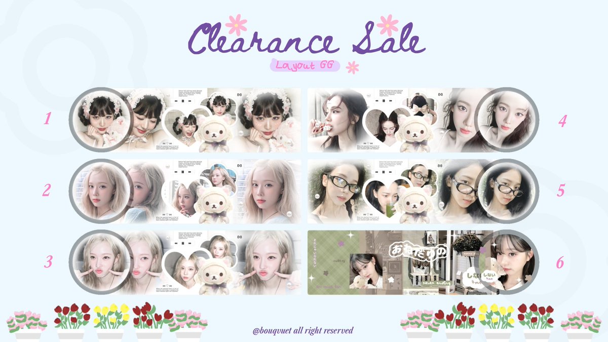 honeosuckle's tweet photo. @descrenala haloo kak!! @bouqvuet ada layout clearance sale nihh! harganya 4k ajaa each🤩 yuk abisinnn!🥰

❌️ 1, 8, 10, 11, 14, 17, 19, 20, 22
https://t.co/qvqP9fsk90