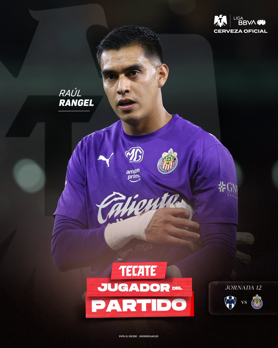 ¡Salvó la noche! 🦸‍♂️

<a href="/Chivas/">CHIVAS</a> se quedó con el triunfo en Monterrey gracias a Raúl Rangel y ese atajadón de penal, él es el #TecateJugadorDelPartido. 🫡

<a href="/CervezaTecate/">Cerveza Tecate</a> | #TecatePorTi 
#MTYCHI