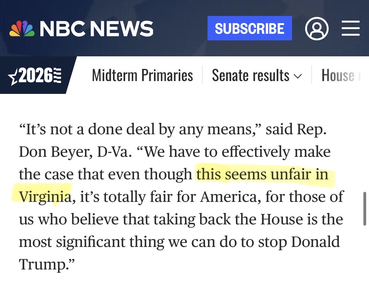 VA_GOP's tweet photo. Virginia Democrats are now saying the quiet part out loud. 

“This seems unfair in Virginia.” 

That’s because it is @DonBeyerVA. 

VOTE NO. 

VOTE EARLY. https://t.co/C7ThvsauaU