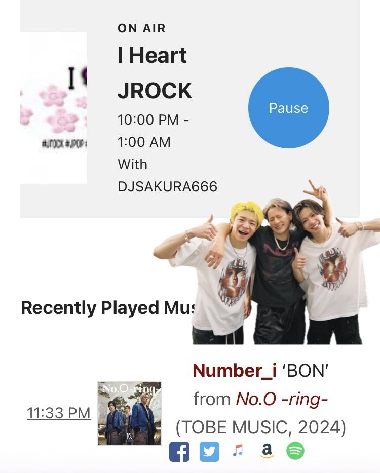 turquoise_175's tweet image. Hello! @djsakura666🌸
DJ Sakura-san, DJ Silent-san
Thank you for playing #BON by #Number_i.
I'm glad to hear♡ Thank you!

#iheartjrock
#Number_i_RadioOA 
@number_i_offic
