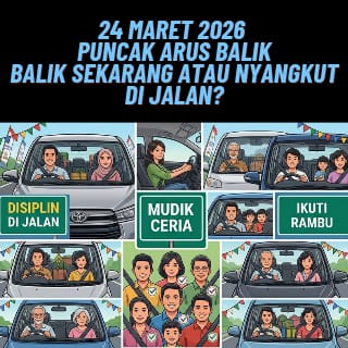heldaariyani5's tweet photo. Daripada "nyangkut" di jalan, mending balik lebih awal! Tetap disiplin berkendara dan ikuti rambu lalu lintas ya. Selamat sampai tujuan! 
​#ArusBalik2026 #MudikCeria #InfoMudik #DisiplinDiJalan #MudikAman #LaluLintas https://t.co/h5B71equej