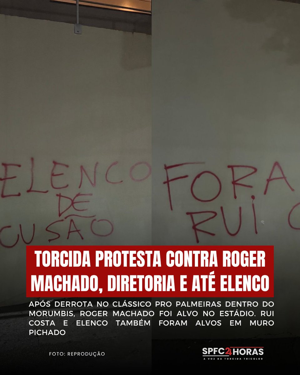 Torcida protestou contra Roger Machado no estádio, enquanto Rui Costa e elenco foram alvos em pichação no muro do estádio