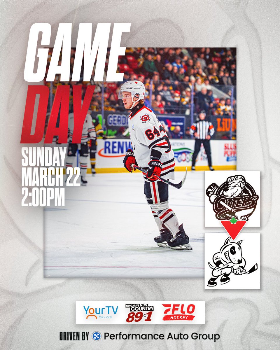OHLIceDogs's tweet photo. Game 68/68 🤘

Today, your Niagara IceDogs take on the @ErieOtters for one final regular-season tilt live from the @MeridianCentre_ at 2:00 PM ET.

📺 Tune into @FloHockey, @yourtvniagara and @country89_1 to catch all the action

🎟️ TICKETS ➡️ https://t.co/El8M7Qyzbk

#DogCountry https://t.co/0gxo42ySWd