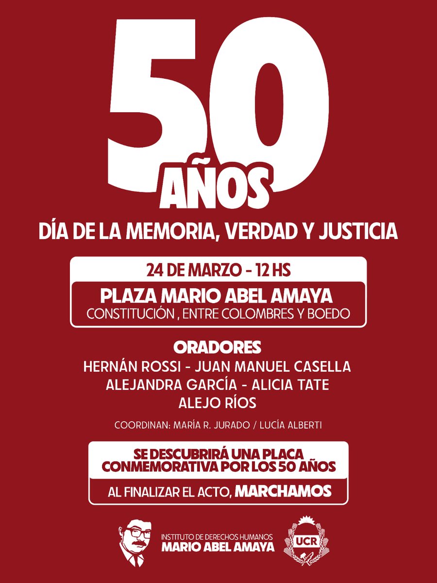 A 50 años del Golpe Militar 
Este Martes 24 de Marzo. 
Te esperamos  !!!