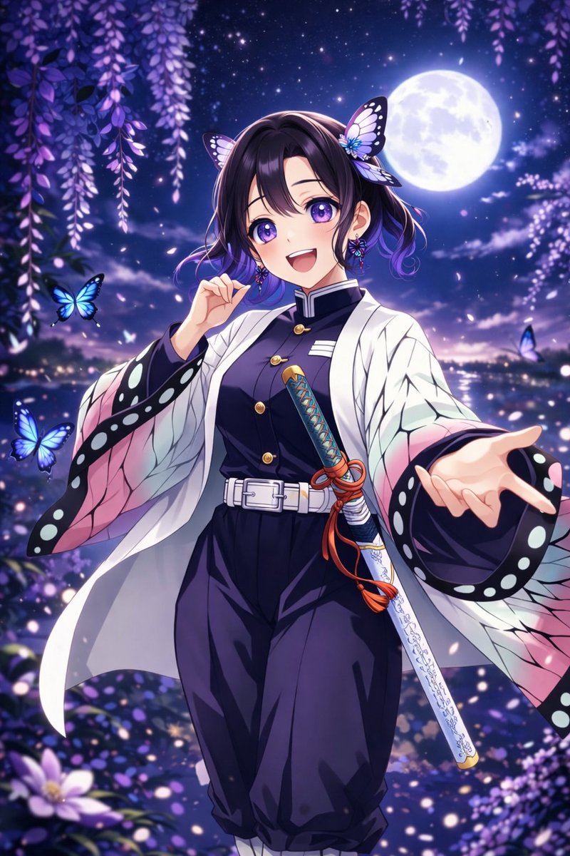 胡蝶しのぶさんの待ち受け画像を試行錯誤してAIに作成してもらいました