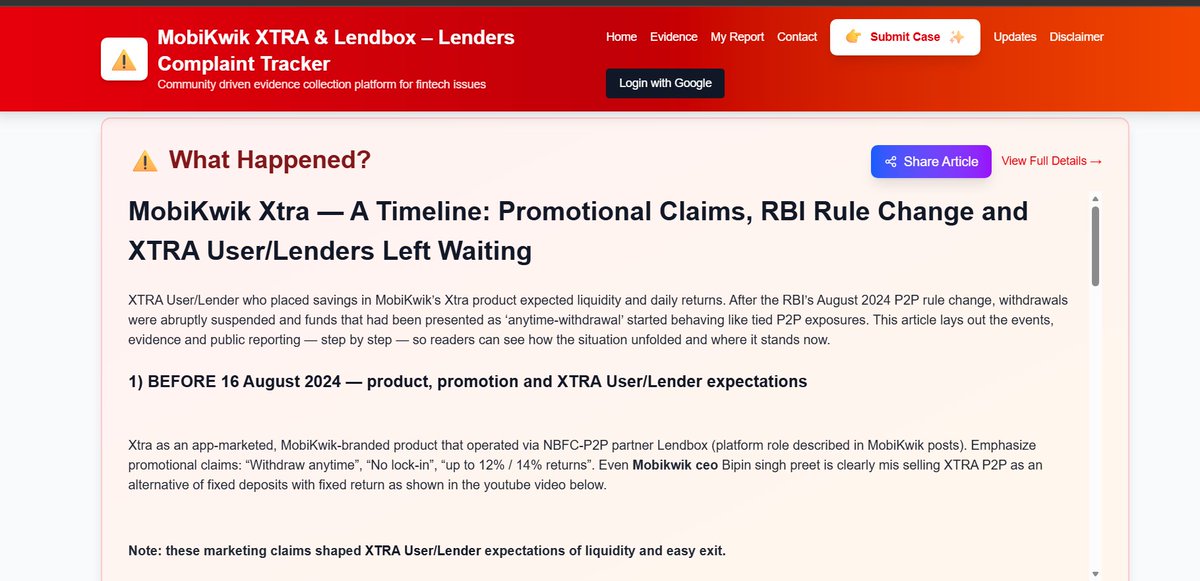 Singlejivi's tweet photo. Been struggling to withdraw my money from MobiKwik XTRA (Lendbox P2P) for months.

What was marketed as “easy &amp; flexible investing” has turned into funds being stuck with no clear timelines.

So we built something 👇
👉 https://t.co/4YfBLUKBTS https://t.co/8DtjY9zFmi