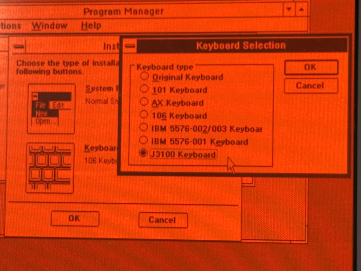 Det usædvanlige AX-tastaturvalg på installationsskærmen i
