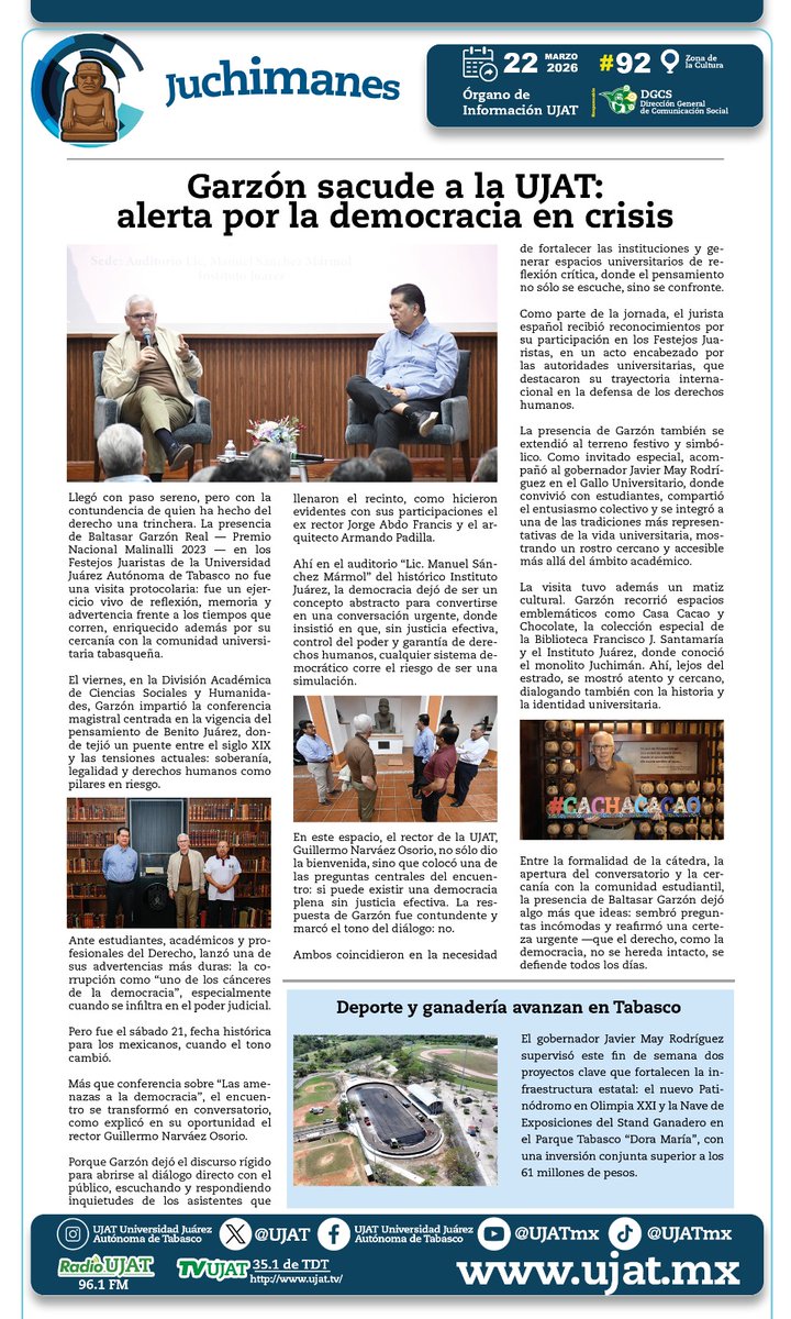 Buenos días. Feliz domingo familiar. Más información universitaria en ujat.mx/noticias.  🙌