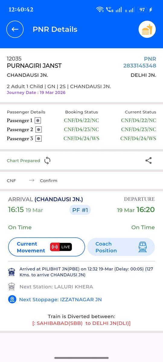deep_0319's tweet photo. 19 मार्च को चंदौसी जंक्शन से पुरानी दिल्ली के लिए ट्रेन 12035 पूर्णागिरी जनशताब्दी से यात्रा की। ट्रेन साहिबाबाद से डायवर्ट होकर देर से 10:55PM पहुँची, जबकि मुझे 10:50PM की 14053 हिमाचल एक्सप्रेस पकड़नी थी। उस ट्रेन में 3rd AC की 2 टिकट... 👇
@IRCTCofficial @RailMinIndia https://t.co/lrFWTmZ2Sq