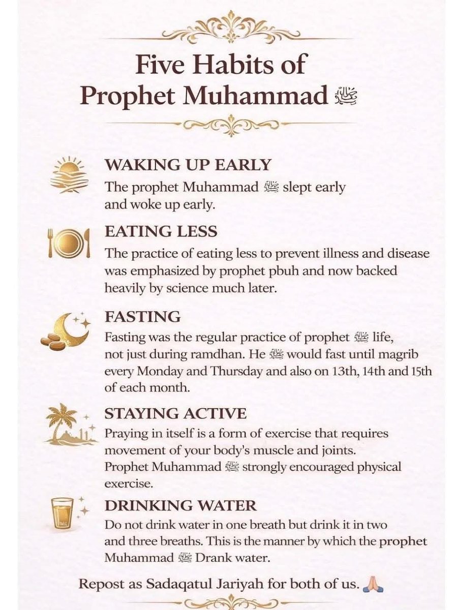 Miss_Halimatu's tweet photo. Five habits of prophet Muhammad  SAW🤍👏🙏 https://t.co/IKtT93GgsM