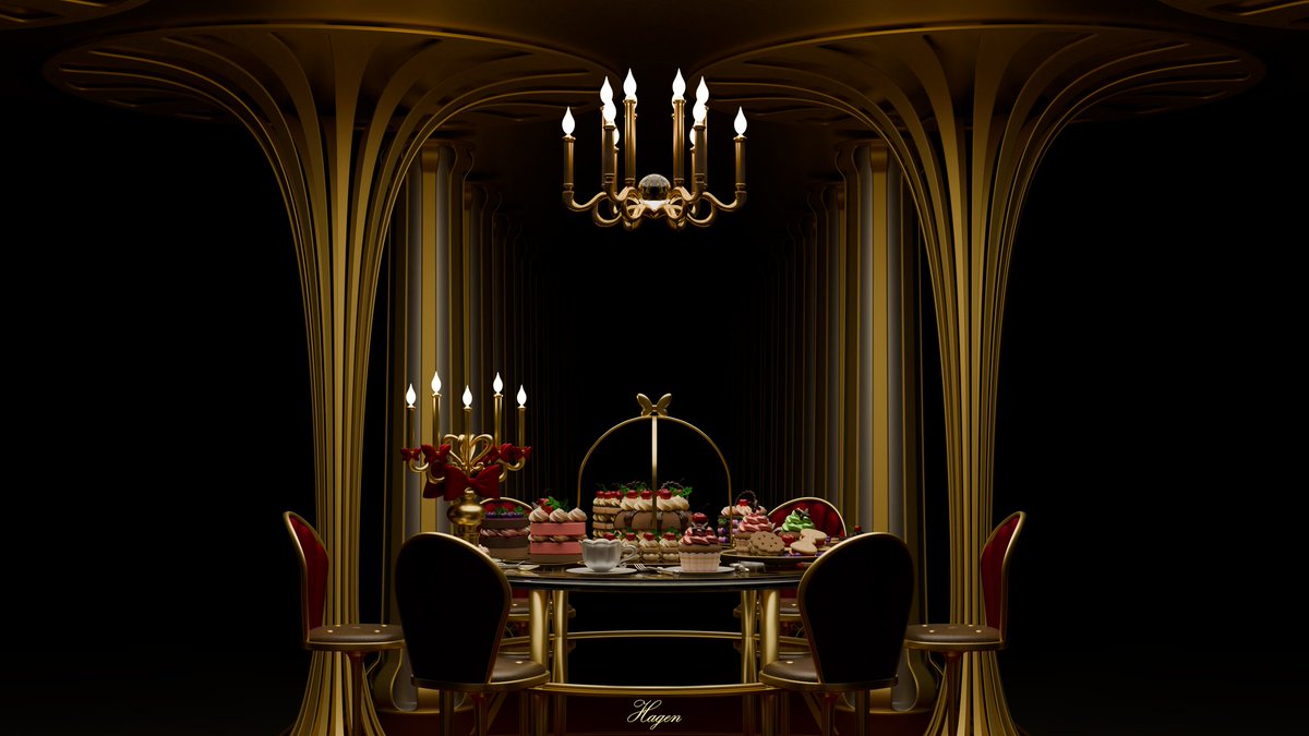 FaiHagen's tweet image. Luxurious Dessert Tableau, 4K Scene 2  #blender #3dmodeling #3db #3dart #dessert