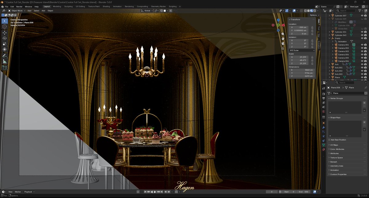 FaiHagen's tweet image. Luxurious Dessert Tableau, 4K Scene 2  #blender #3dmodeling #3db #3dart #dessert