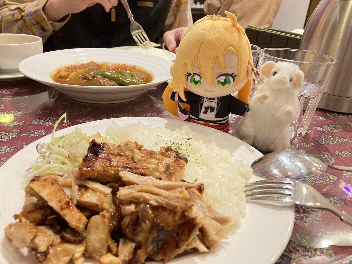 「トルコ料理のお店でラーーーーンチ!!!!!!!!!! ケバブプレート!!レンズ豆」|床の間Q◆引っ越し作業中のイラスト