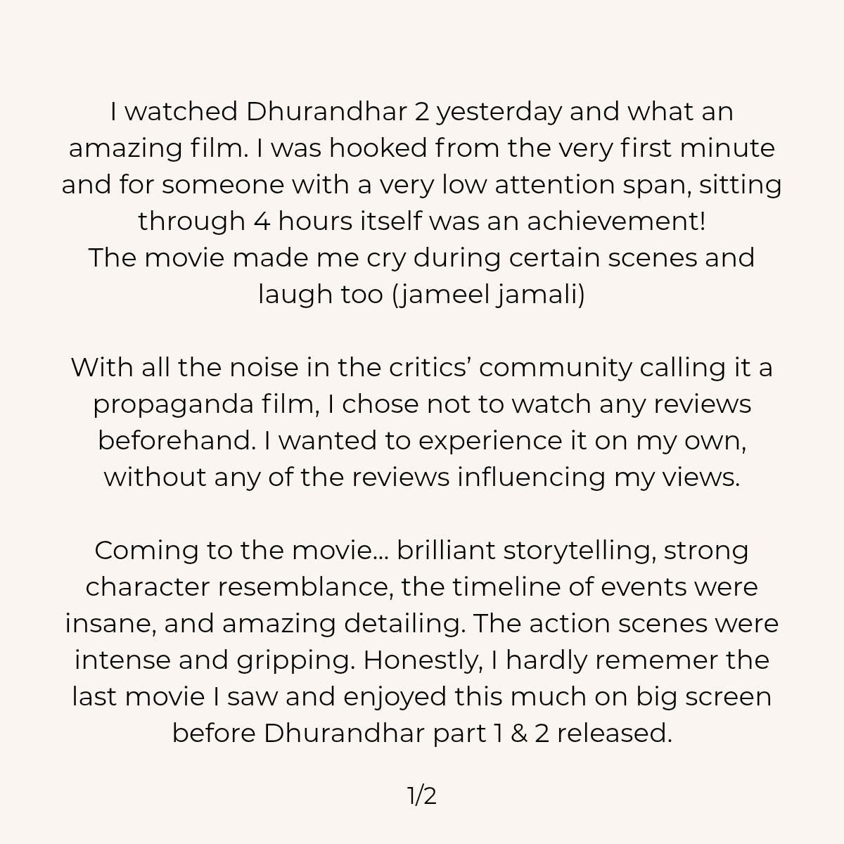 pbarot07's tweet photo. My 2 bits on #Dhurandhar2‌.. Watched it without the noise, without the critics, just pure cinema and personal experience...
@AdityaDharFilms https://t.co/XI1VUpWSUI