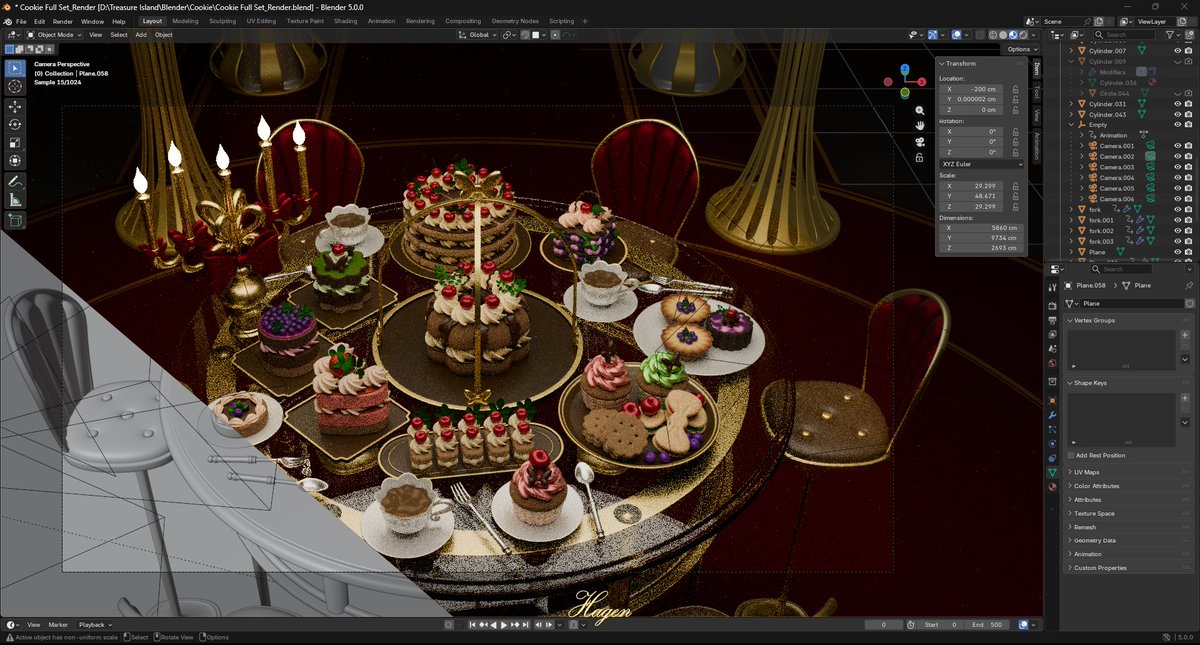 FaiHagen's tweet image. Luxurious Dessert Tableau, 4K Scene 3  #blender #3dmodeling #3db #3dart #dessert