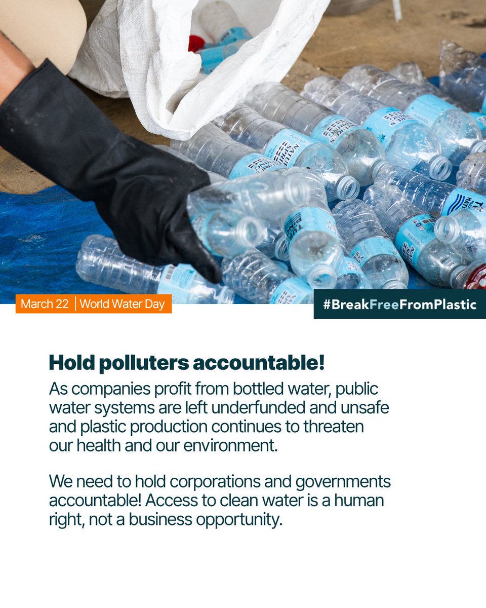 brkfreeplastic's tweet image. Across the world, communities are pushed to rely on bottled water as public systems are neglected or polluted. 💧

This #WorldWaterDay, let’s make our message heard. Tag water bottle companies in the comments! 

Learn more: storyofstuff.org/movies/story-o… 

#BreakFreeFromPlastic