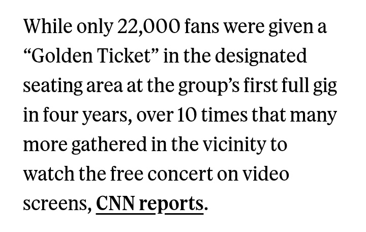 rize07addict's tweet photo. [Rolling Stones] #BTS's Comeback Concert Draws RECORD-BREAKING Audience In Seoul."

"Over 250,000 fans gather in Seoul, including 22,000 lucky "Golden Ticket" winners who attend the group's first concert in four years."

"Although 22,000 were given the 'golden ticket' for the designated setting area arranged by HYBE & The City Seoul, it is reported at over 10 TIMES that number of people gathered in the vinicity to watch the free concert and indulge in what's quite frankly, a #BTS Festival."

CONGRATULATIONS BTS!!
RETURN OF THE KING!!
BTS RECORD SETTERS!!
BTS HISTORY MAKERS!!
#BTS_ARIRANG #Arirang_BTS #BTSComeback2026 #BTSLiveonNetflix #BTSLIVE
https://t.co/nMV5sczEkQ