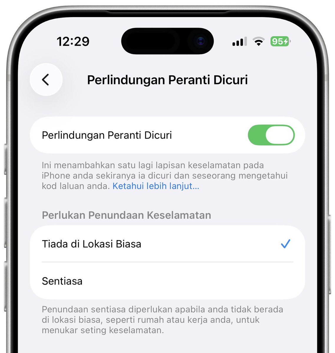 Kepada semua pengguna iPhone, bagi menjamin keselamatan iPhone, sila aktifkan Pelindungan Peranti Dicuri. 

Seting - Privasi &amp; Keselamatan - Pelindungan Peranti Dicuri (Aktifkan).