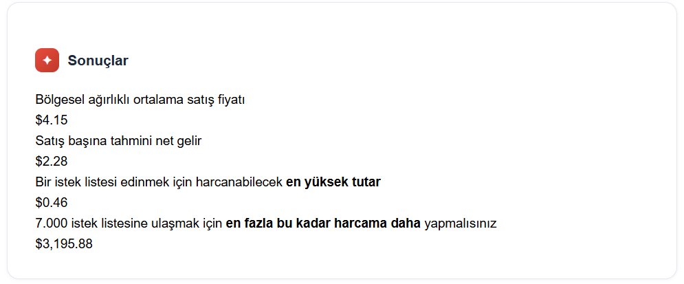 AramdaJungle's tweet photo. Tek başına oyun yapanlar, pazarlamacılar koşun. Sizin için tatlı bir hesap makinesi hazırladım.

Basitçe, oyununuzun fiyatına göre bir istek listesi için en fazla ne maliyet yapmalısınız onu gösteriyor.

Bu sayede sponsorlu reklamlarınız, içerik üretici çalışmalarınız ne kadar kârlı gidiyor okumasını yapmanız kolaylaşabilir. Hatta ters bir matematikle oyununuzun fiyatı da buna göre şekillenebilir.

Arkasında acayip basit bir matematik çalışıyor, her parametreyi dikkate aldığını söylemek zor tabii. Fakat hem temel düzeyde kârınızı zararınızı göstermesi, hem de işleri daha karışık hale getirmemesi adına anlamlı oldu.

Matematiği daha detaylı yapmak isteyenler için SSS kısmını ve bölgesel fiyatlandırma örneklerini açık tuttum. İleri çalışma yapacaklar fikir sorarlarsa paylaşırım elbette.

Claude Cowork de taş gibi araçmış, geç kalmışım :)