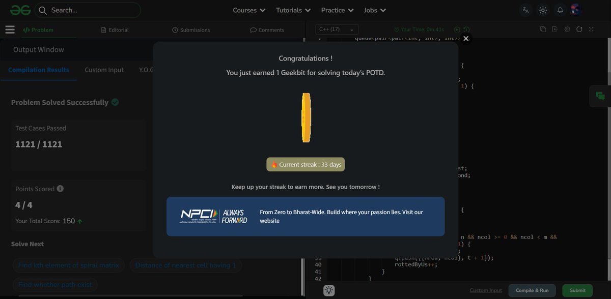 ChikuX22's tweet photo. Day 33 of 60 Days POTD Challenge Powered By NPCI(GFG)

#geekstreak60 #npci 
@geeksforgeeks @NPCI_NPCI https://t.co/8SYU3c6vOl