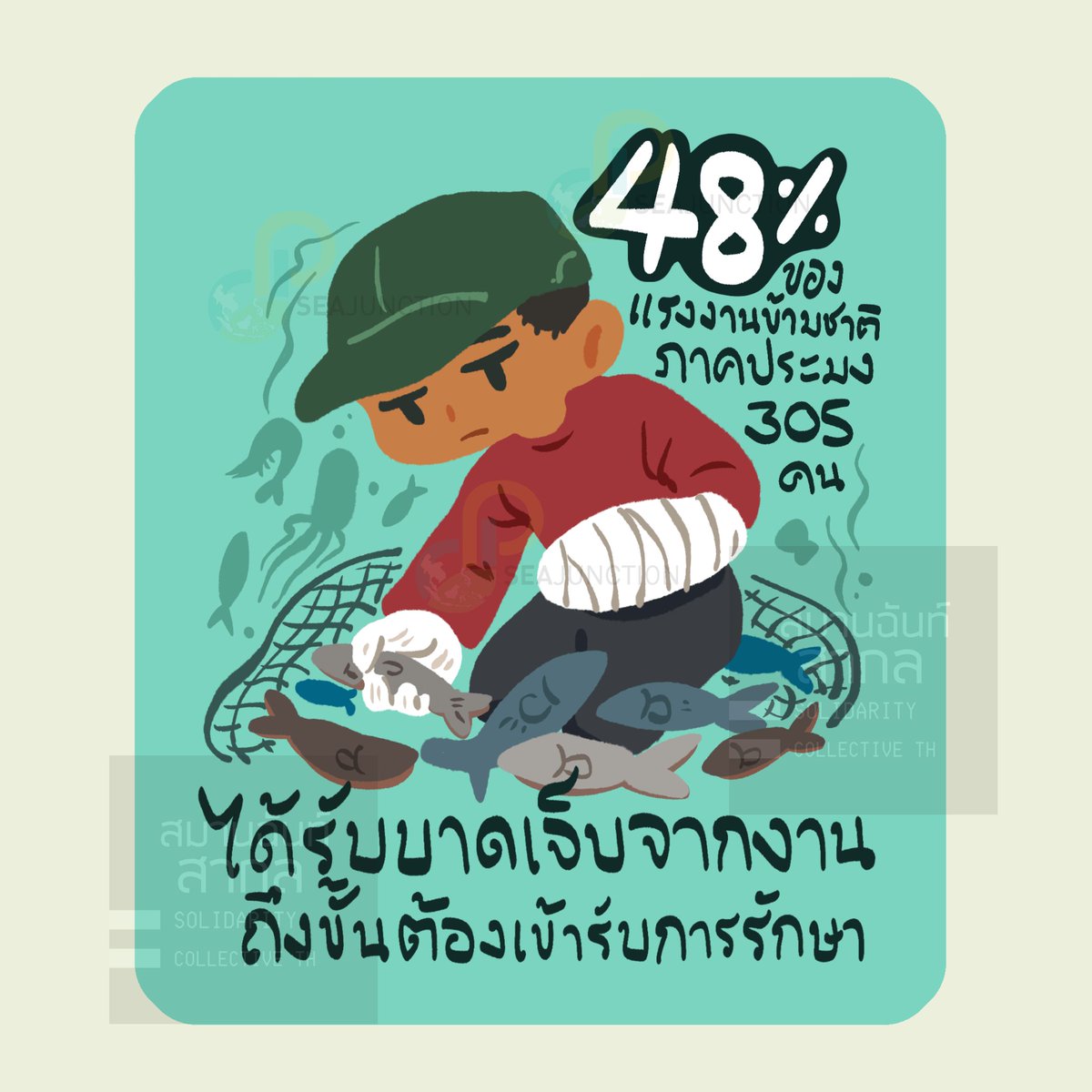 SEAJunction's tweet image. 48% of 305 Fishers interviewed required medical care for workplace injuries.
48% ของแรงงานข้ามชาติภาคประมง 305 คน ได้รับบาดเจ็บจากงาน ถึงขั้นต้องเข้ารับการรักษา

#migrantsmakethailand #migrants #thailand #Myanmar #cambodia #southeastasia #SEABlings