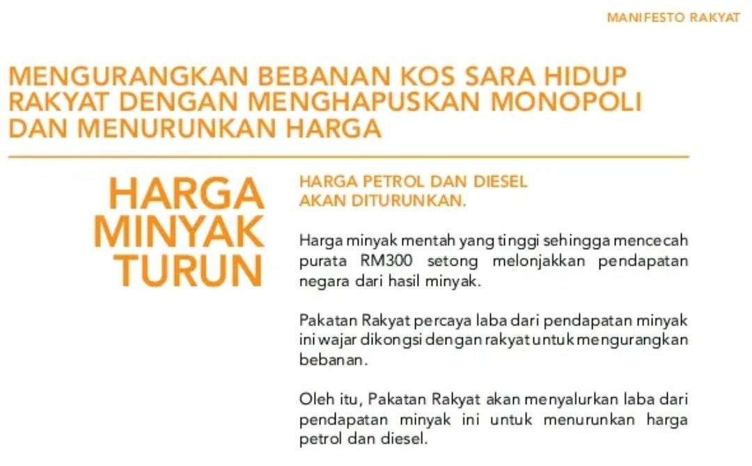 <a href="/anwaribrahim/">Anwar Ibrahim</a> Nasib ler cuma PRU13 je guna manifesto macam nie.
Kalau PRU15 pun guna manifesto yg sama sure terpaksa OT raya budak² JKOM sbb nak konar baring pasal harga minyak Brent skrg tinggi tapi still harga minyak negara pun naik.

Lol