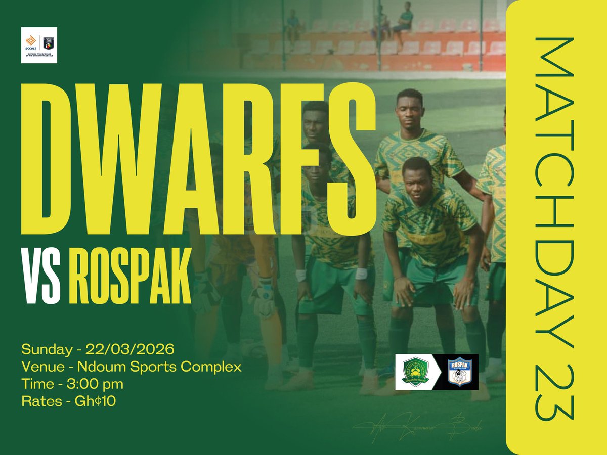 EbusuaDwarfsFc's tweet photo. 🚨 M A T C H D A Y 🚨 

BRING THE NOISE!!!

Let's All Come On Sunday to the Dr. Ndoum Sports Complex In Elmina.

At Cool Gh¢10 flat 

#AccessBankDOLwk23
#IdePanDey || #IdeKay🟡🟢🦀🔰 https://t.co/pQ2TUMEaij