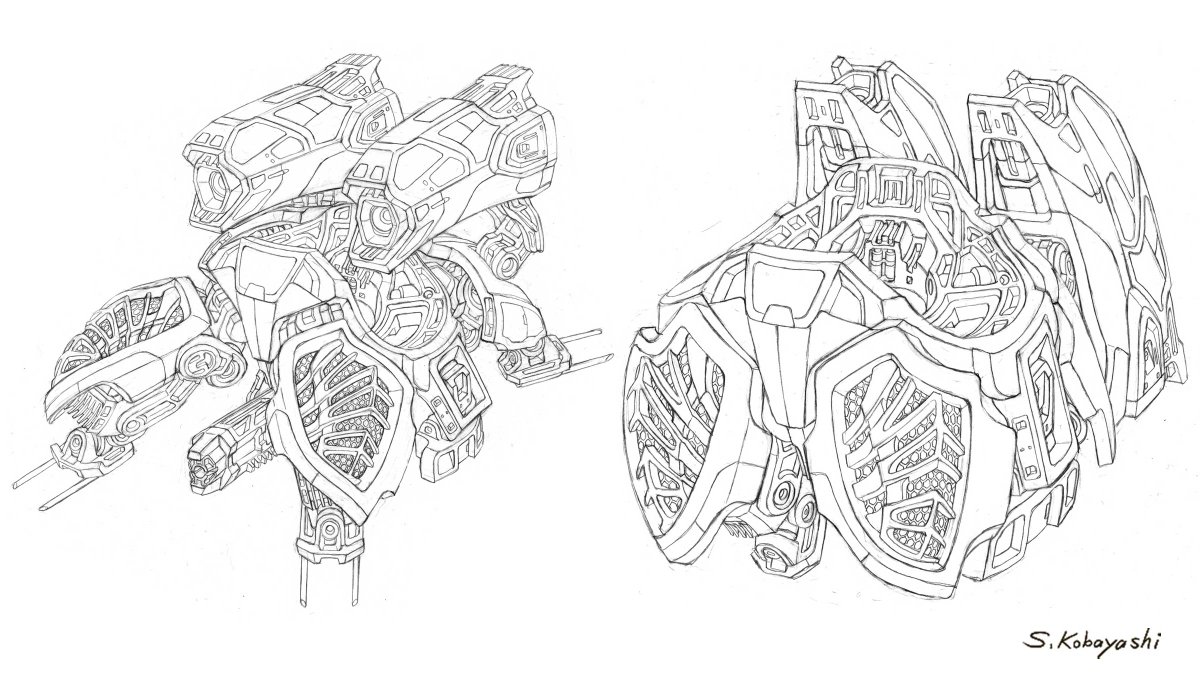 ShigeruArt11's tweet image. 今週の定期投稿
今固定ポストにしているキングジョーの絵の
線画バージョン。分離メカ状態の絵もセットで。
分離メカは上半身を構成する2機は描いたものの、下半身を構成する残りの2機がまだ描けていません。
  #mecha,#メカ,#イラスト,#illustration