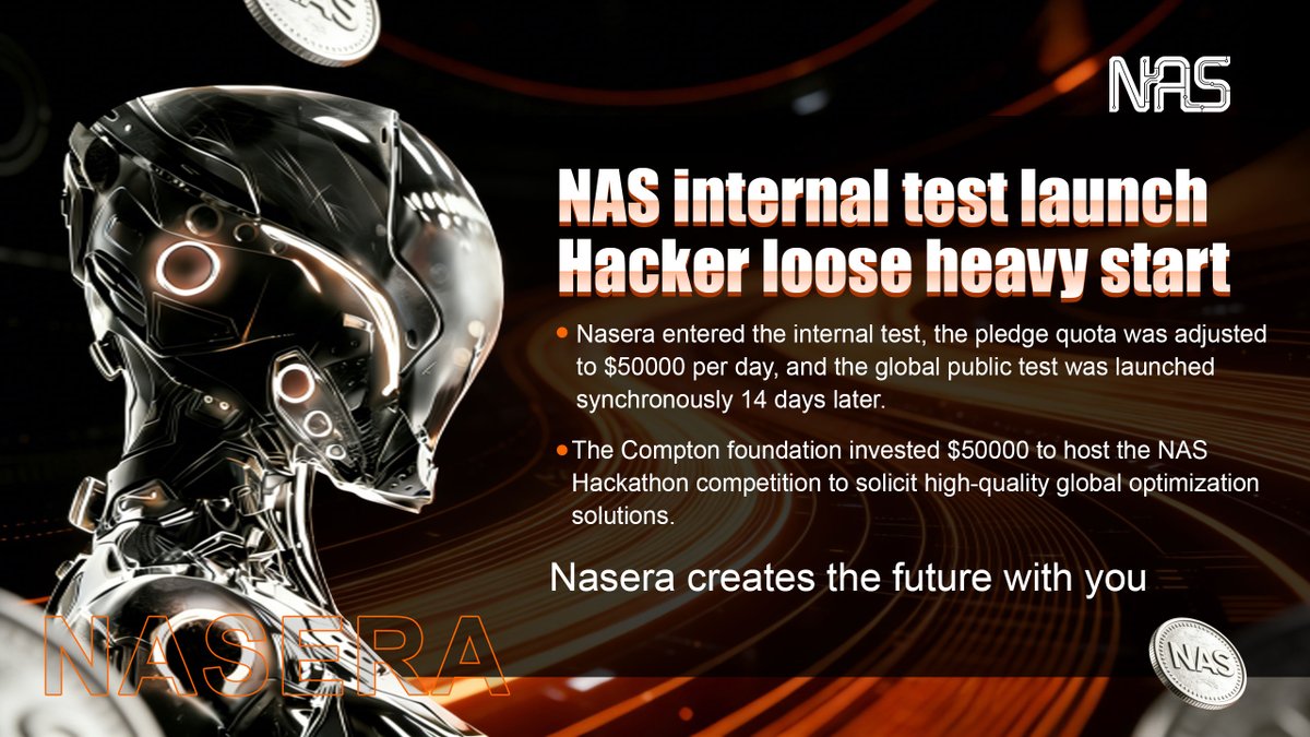 NASProtocol's tweet photo. 👑💥Nasera has entered the internal testing phase. During this period, the daily staking limit is adjusted to 50,000 US dollars. Global public testing will commence 14 days later. 

🦄🌈Nasera is holding a Hackathon with a $50,000 prize to seek technical optimization solutions. https://t.co/uxSqiv8vDN