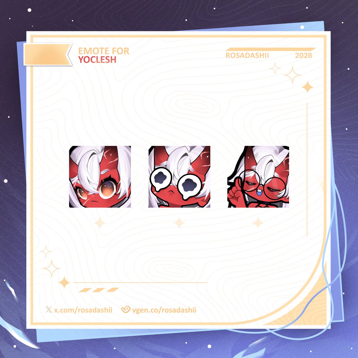 rosadashii's tweet image. Emote for    
╰ • · · · @/Yoclesh  ♥️

*not a commission
I'll be adding this to my emote portfolio~ 

Emote Comms Open!
‣ Vgen.com/rosadashii

RT's are very appreciated it really helps me~💖

××××××××
 #emotes #VGen #akumillust