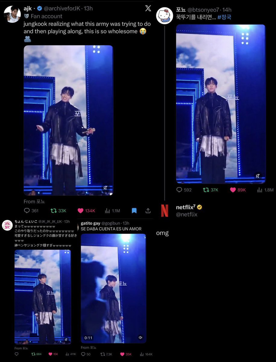 คลิปสุดน่ารักของ ‘จองกุก’ ขณะเล่นกับอาร์มี่ กลายเป็นกระแสร้อนแรงบน X ทั่วโลกอย่างรวดเร็ว 🌏 โดยไวรัลไปถึง 4 ภาษา ได้แก่ ภาษาอังกฤษ 🇬🇧 ภาษาเกาหลี 🇰🇷 ภาษาสเปน 🇪🇸 และภาษาญี่ปุ่น 🇯🇵 จนถึงขนาดที่ Netflix ยังเข้ามาคอมเมนต์ใต้โพสต์ว่า “omg” 🤩 

#JUNGKOOK #정국
