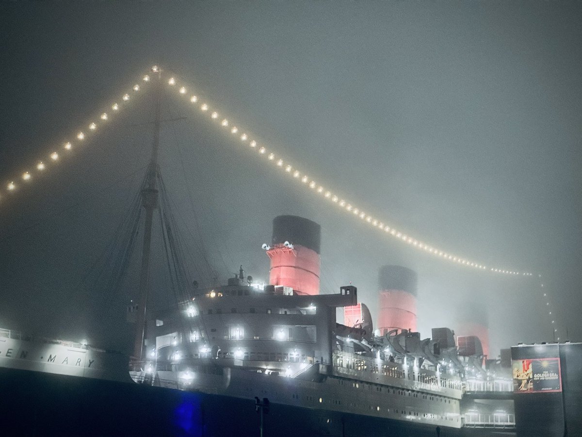 amyanderberg's tweet photo. On March 21, 1940, The Queen Mary set sail from New York to Sydney for her first voyage as a troopship. Coated in grey paint, The Grey Ghost transported 15,000 troops and was able to evade a $250,000 bounty set by Hitler. 
Left: The Grey Ghost (1940)
Right: The Queen Mary (2026) https://t.co/6EzO1MeHRu