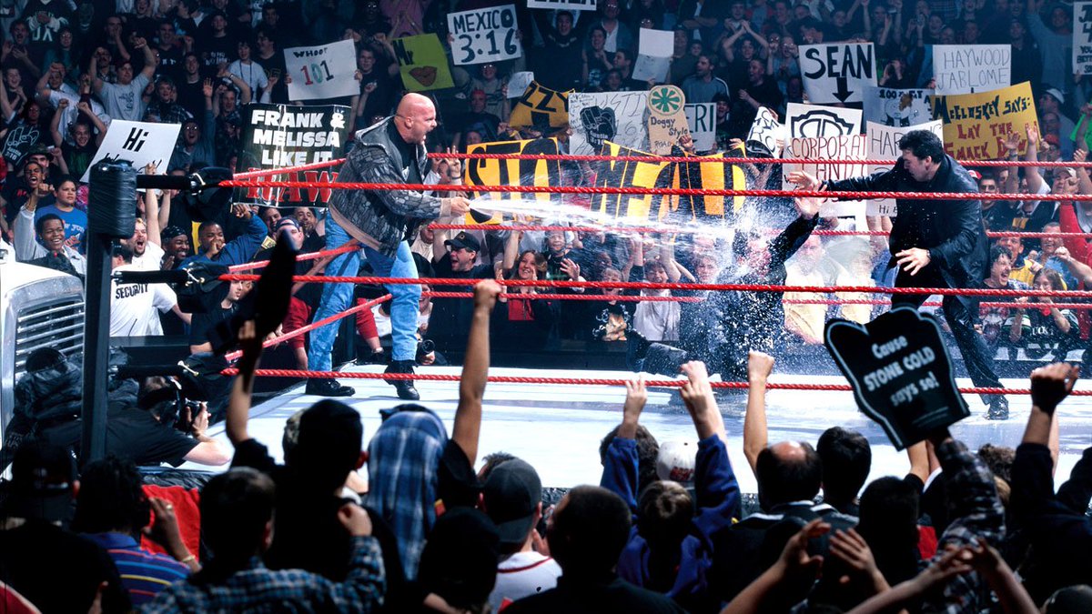 WWFWrestling1's tweet photo. On this day in 1999: Beer bath on RAW! 🍻 #WWF #WWE #Wrestling #WWERaw #SteveAustin https://t.co/YG0ylhbEVs