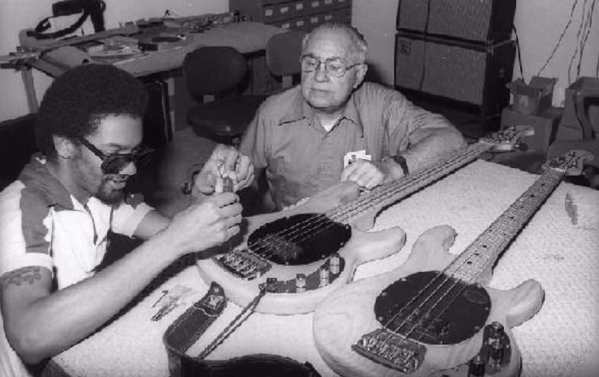 Today we remember the father of the electric bass, Mr. Leo Fender (August 10, 1909 - March 21, 1991). Pictured here with Louis Johnson.