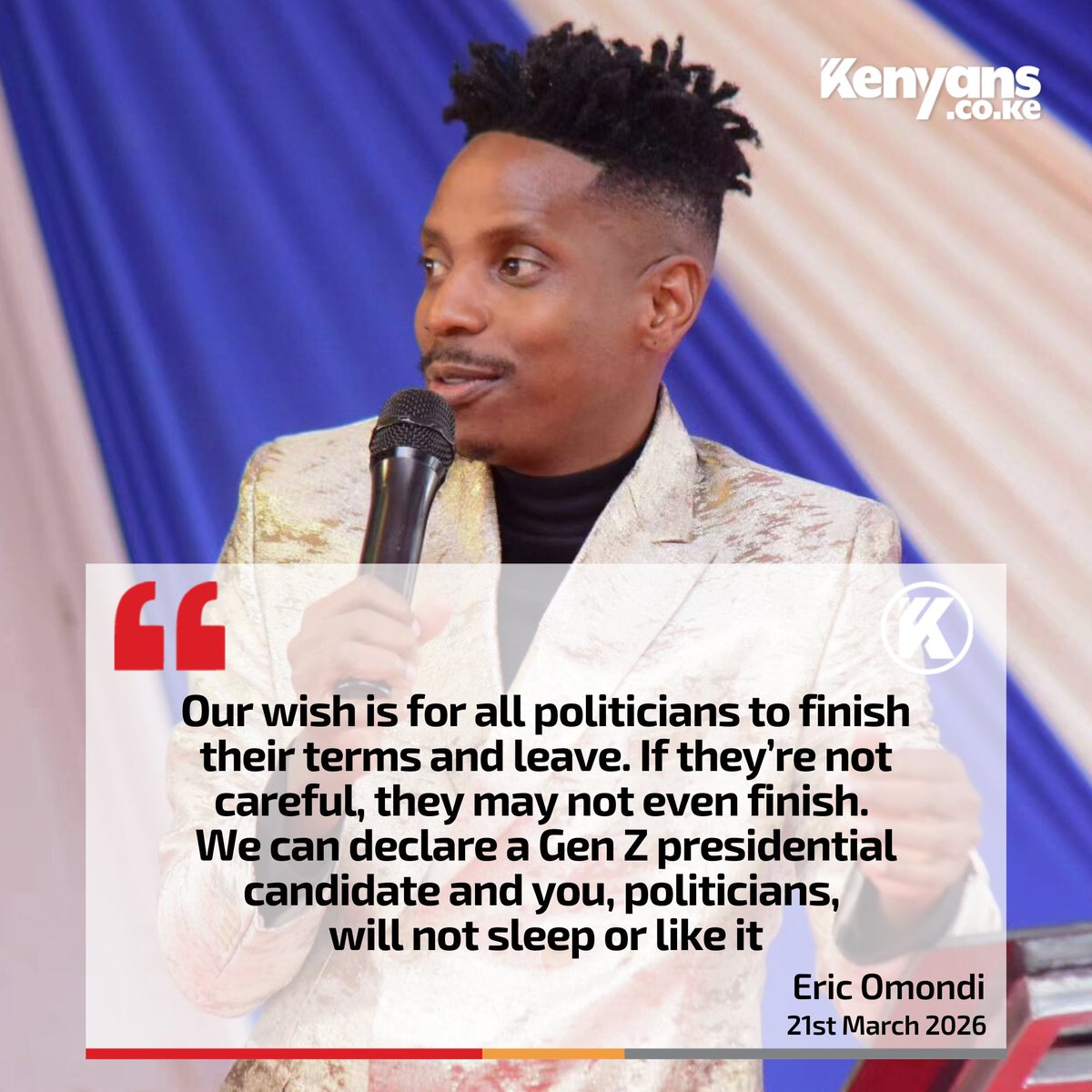 Kenyans's tweet photo. We can declare a Gen Z presidential candidate, and you, politicians, will not sleep - Eric Omondi https://t.co/KQH8ja98gT