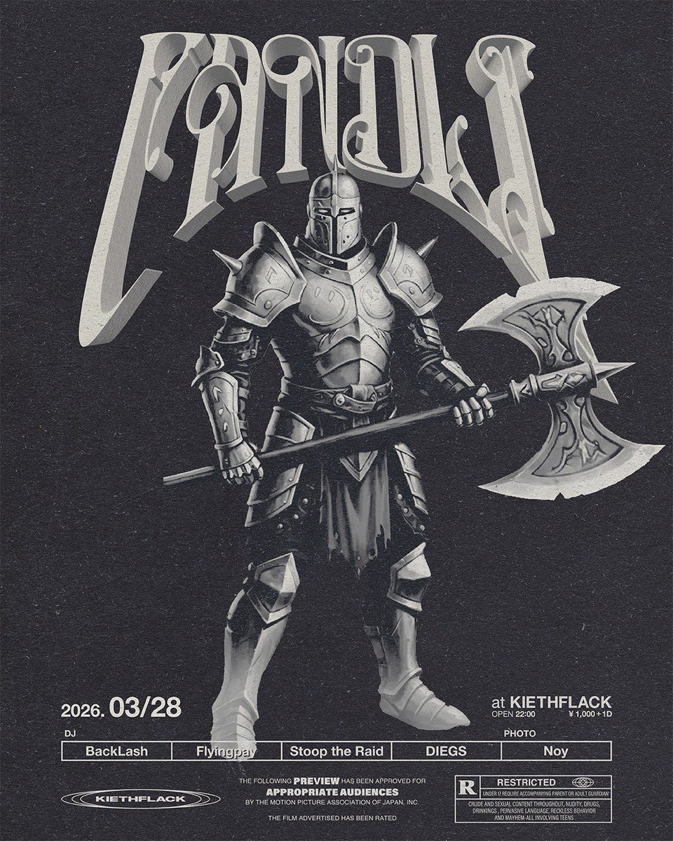 kiethflack's tweet image. 3.28(SAT) 1F！

【CANDLE】  
22:00~ ¥1000 (1drink order)  
◼️CAST: BackLash, Flyingpay, DIEGS, Stoop the Raid 
◼️PHOTO: Noy  

#HIPHOP #BEATS