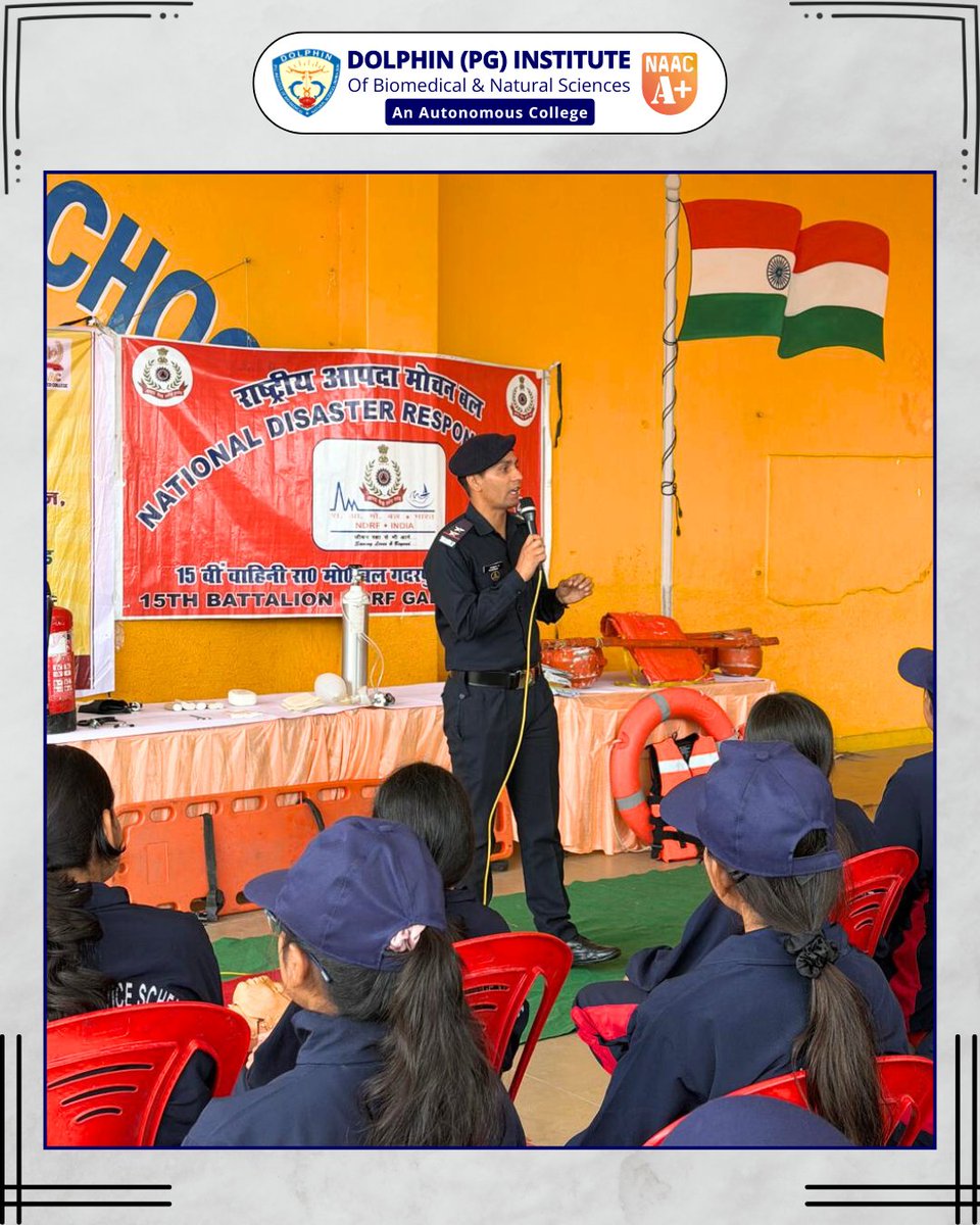 DolphinInstitut's tweet image. Day 2 of NSS Special Camp at Dolphin Institute! 🌟 Volunteers rocked the morning with a vibrant procession, yoga, and a powerful session on disaster management by NDRF! Quiz and Antakshari followed, boosting team spirit! #NSSCamp #DolphinInstitute #SocialService