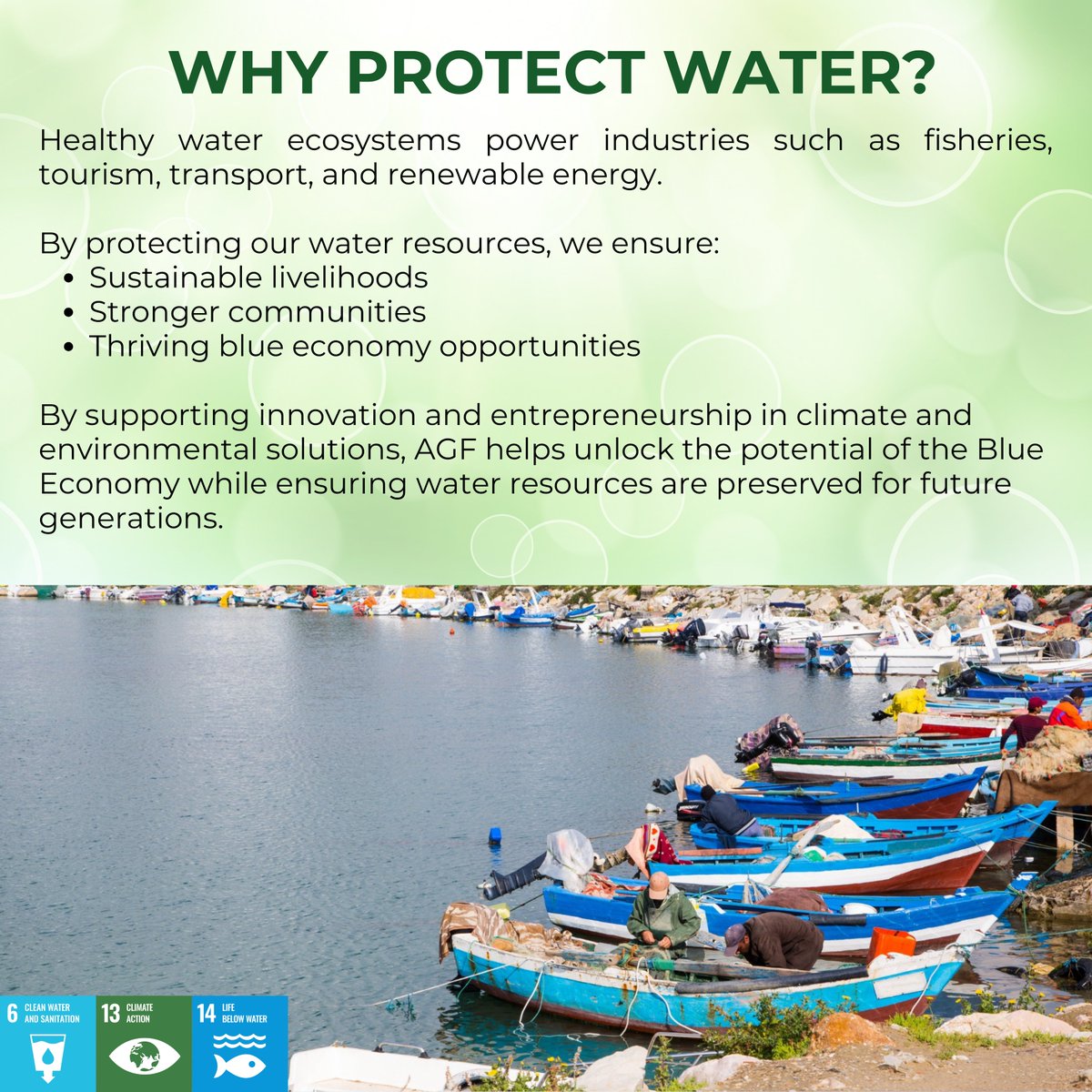 AGF_Group's tweet photo. Water is more than a resource, it is an economic driver, a livelihood enabler, and a foundation for sustainable growth.
This World Water Day, AGF reaffirms its commitment to the Blue Economy as a key thematic area, advancing sustainable use of water resources while supporting SMEs, strengthening livelihoods, and safeguarding ecosystems.
Protecting water today means securing opportunity for tomorrow.
#WorldWaterDay #BlueEconomy #Sustainability #SMEs #ClimateAction #AGF