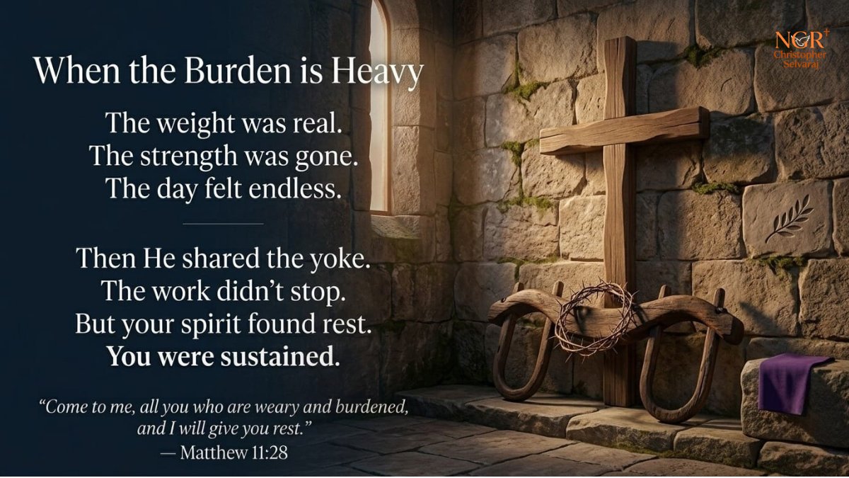 NGRchristo's tweet image. Don't be burdened! 

#Healing #Breakeverychain #NGR #Christopher_Selvaraj #Silent_Whispers #CSI #CSISynod #Church_Of_South_India