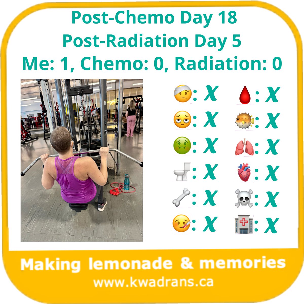 MommyHasCancer's tweet photo. First 🏋️ post-chemo/rads: Gym + nap + dog walk. Not perfect but needed. Learning boundaries & celebrating steps.
Back tomorrow — who's in? Any movement counts. Share + pics for bonus points!
#nkwadcancerkick #makingmemoriesandlemonade #MoveForHealth #ProgressNotPerfection https://t.co/TwyF7EJhOr
