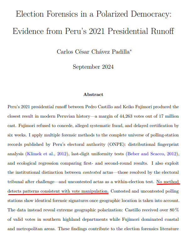 Mi grano de arena a este debate. Después de las elecciones de 2021, yo también estaba intrigado por los resultados. Cuando ONPE liberó las actas en formato digital (julio 2021), empecé a trabajar en un análisis forense. Terminé la versión final en septiembre 2024, pero para