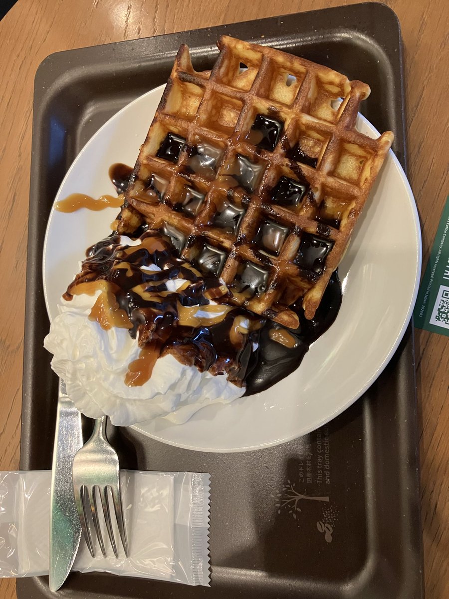 娘がスタバのワッフルにホイップとチョコとキャラメルソースかけて貰うのがお気に入りなんだけど…今回ドーナッツで同じことしたら凄いことにになった
多すぎ…では？！