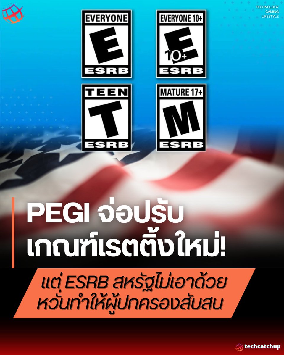 techcatchupnet's tweet photo. สหรัฐไม่เอาด้วย ปฏิเสธใช้เกณฑ์เรตติ้งใหม่ ของ PEGI เหตุอาจทำผู้ปกครองสับสน #techcatchup #ESRB #PEGI #GameRating https://t.co/1Pi9ZdirBz
