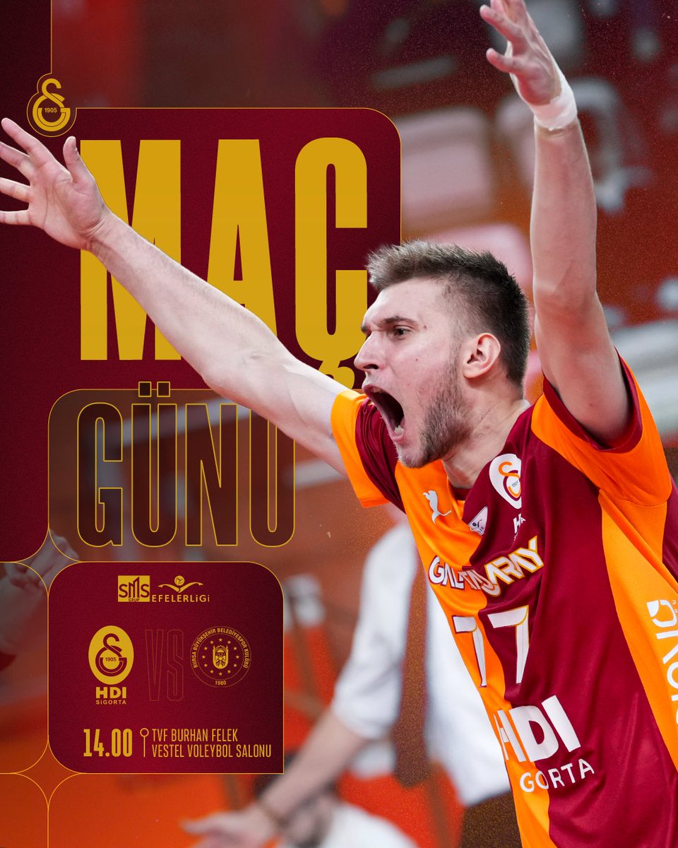 GSVoleybol1905's tweet photo. #MaçGünü | Galatasaray HDI Sigorta - Bursa Büyükşehir Bld.

🏐 SMS Grup Efeler Ligi
🗓️ 26. Hafta
📅 22.03.2026
⏱ 14.00
📍 TVF Burhan Felek Vestel Voleybol Salonu 
📺TVF Voleybol TV - Tabii Spor
#️⃣ #FileninAslanları #GoforSuccess
🎫 Bilet almak için 👉 https://t.co/JKm0XRqzgm https://t.co/I6rh0qEIIm
